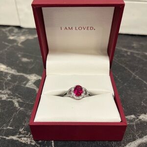 Helzberg Diamonds Silver Ring with Ruby Gemstone